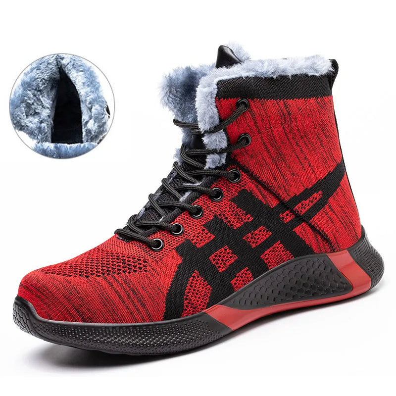 Bottes d'hiver en peluche pour hommes, chaussures de Protection Anti-écrasement et Anti-perforation, chaussures de sécurité chaudes, épaisses et respirantes à lacets