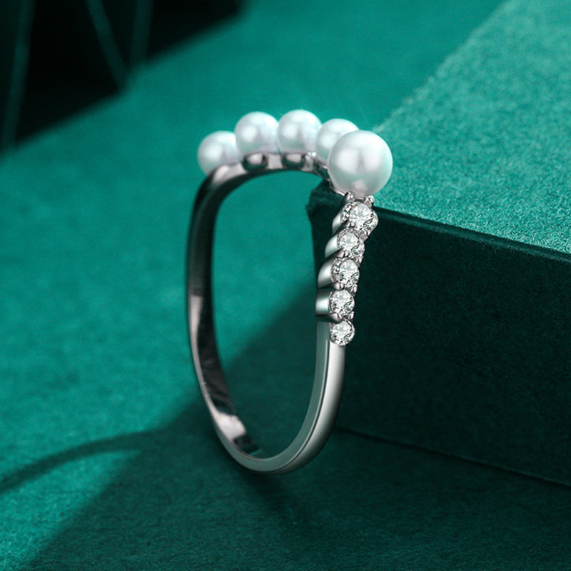 S925 Sterling Silver Ring Women's Korean-style Ins Light Luxury High-grade Pearl
