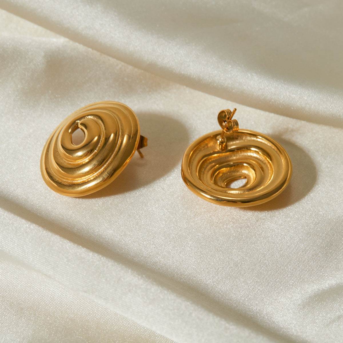 18K Gold Stainless Steel Threaded Ring Disc Mosquito-repellent Incense-shaped Gold Plated Large Earrings