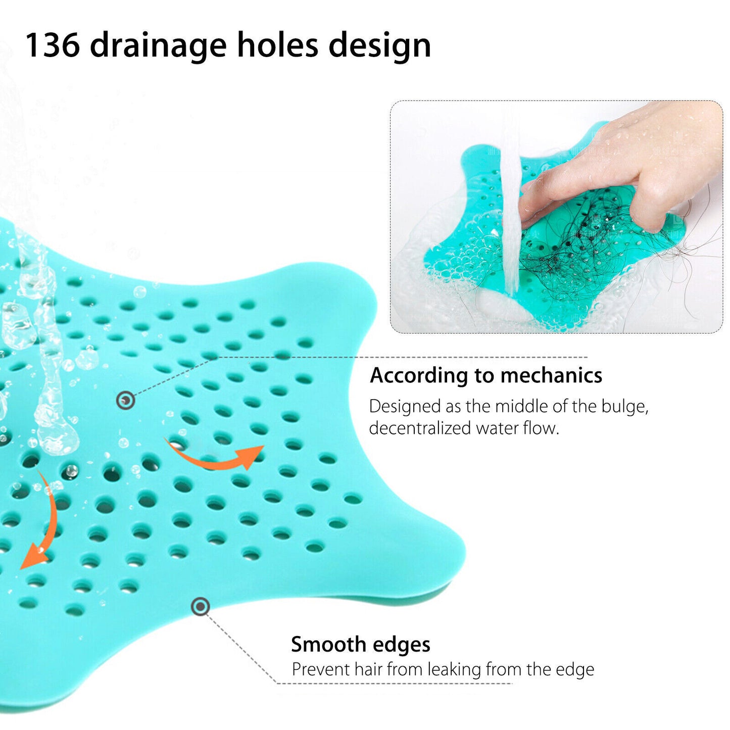 Filtre de vidange d'évier en forme d'étoile de mer en Silicone, 3 pièces, bouchon attrape-cheveux, trou de vidange, filtre pour salle de bains, cuisine, toilettes