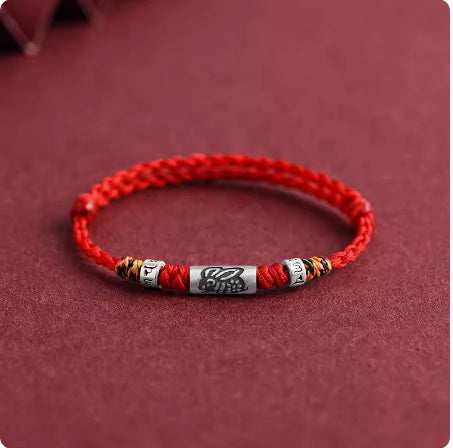 Bracelet corde rouge douze zodiaque en argent pur