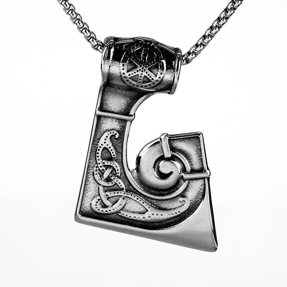 Collier pendentif en acier inoxydable pour hommes, ornement européen et américain, hache rétro Viking