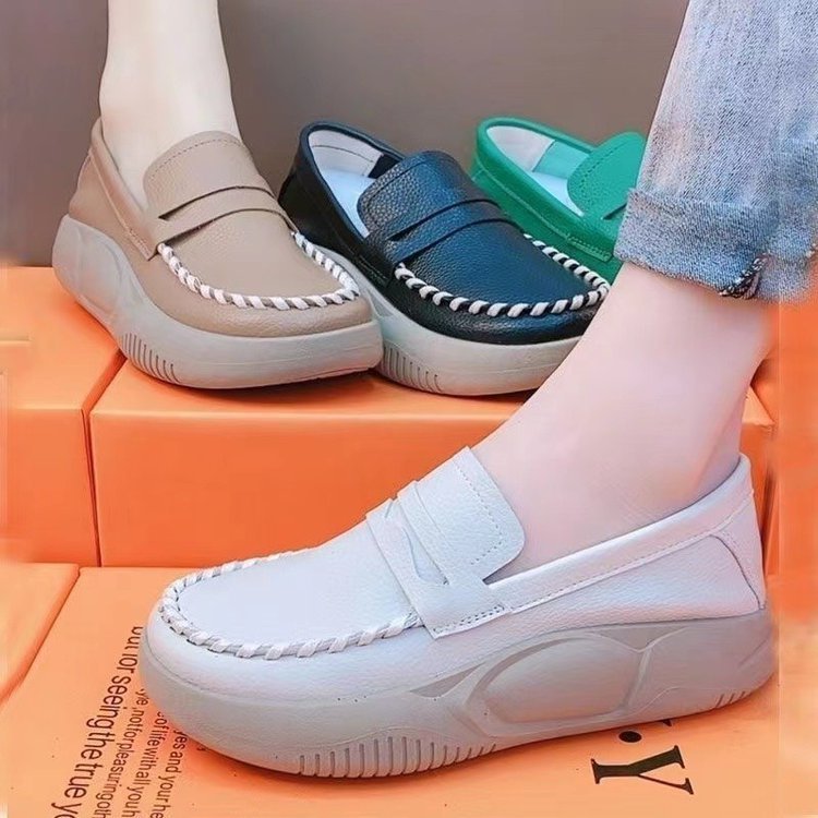 Mocasines Zapatos de cuero de fondo suave para mujer Retro