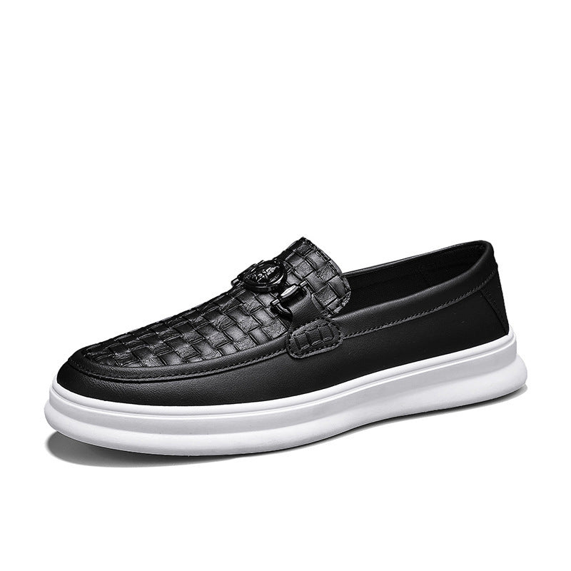 Zapatos de traje formales sin cordones de moda retro con superficie de cuero informal de caña baja