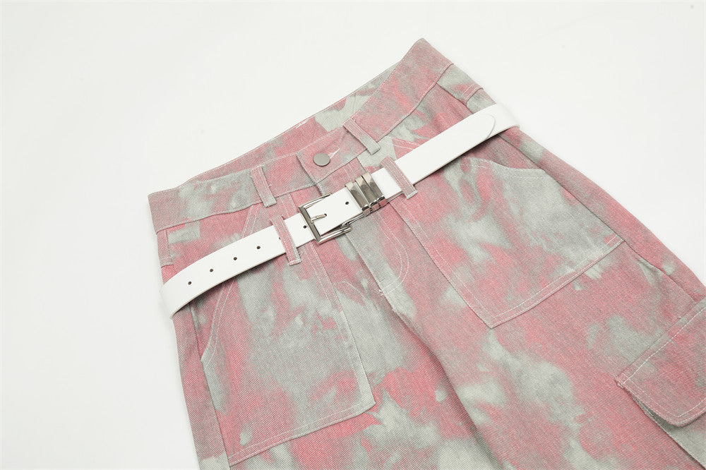 Tie-dye Camouflage Workwear Straight-leg Trousers Men