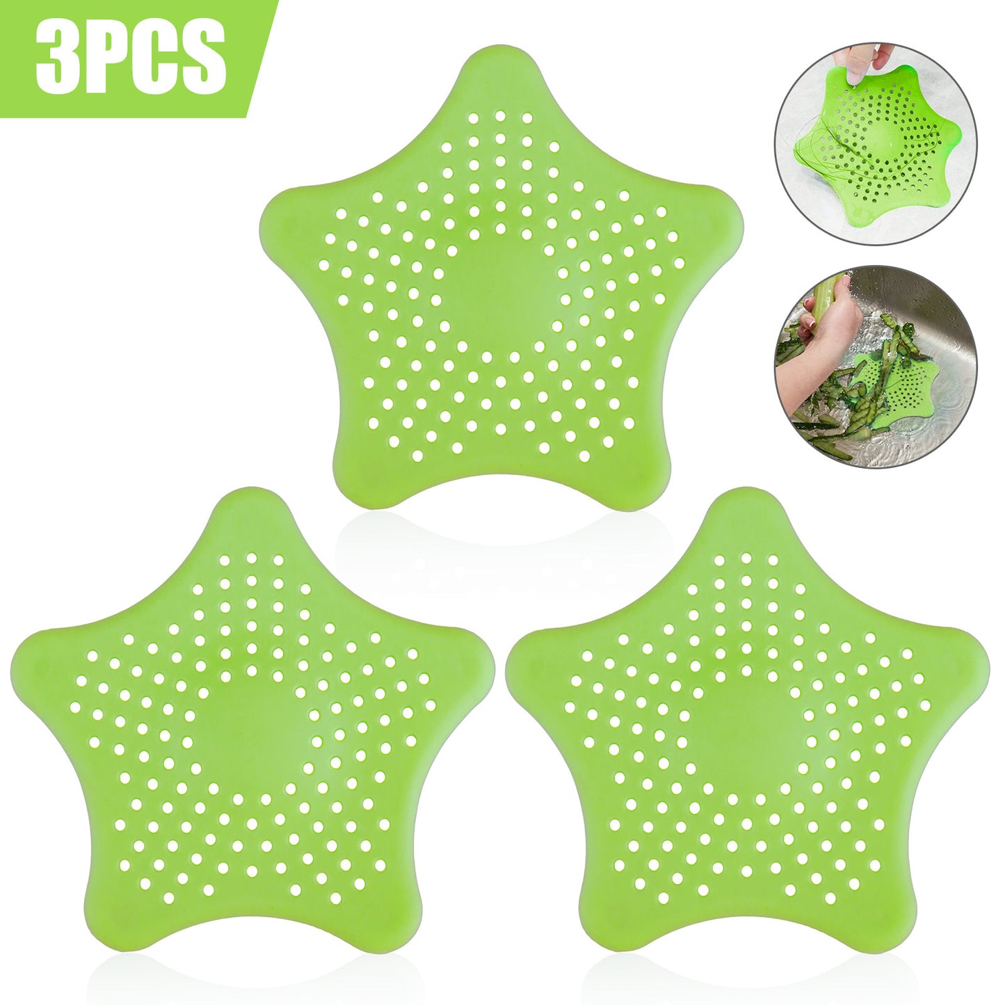 Filtre de vidange d'évier en forme d'étoile de mer en Silicone, 3 pièces, bouchon attrape-cheveux, trou de vidange, filtre pour salle de bains, cuisine, toilettes