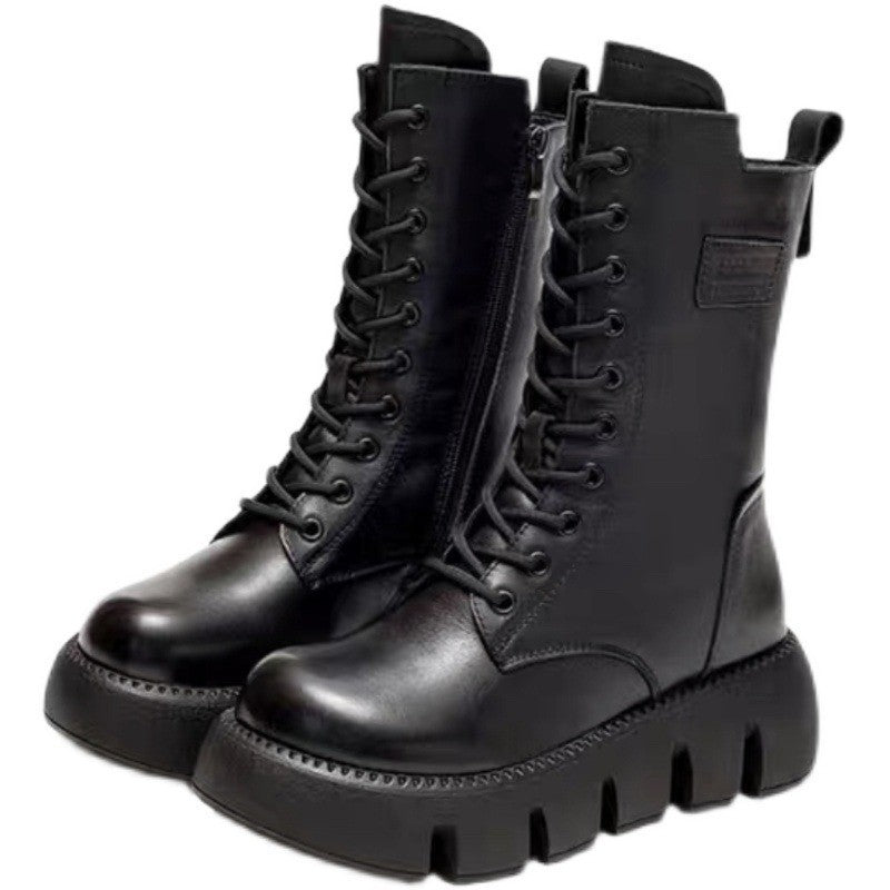 Botas de moda con forro polar para otoño e invierno, cómodas, de tacón bajo, estilo Retro, de charol, estilo británico