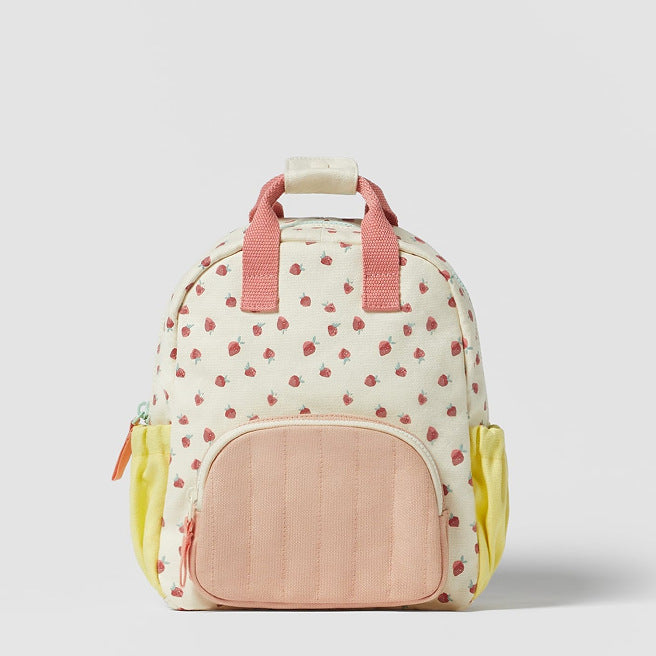 Sac à dos en toile de coton Dopamine fraise, impression multicolore, mignon sac d'école pour enfants, nouvelle collection