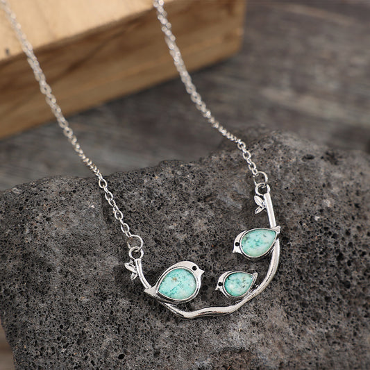Collier autocollant rétro oiseau moineau bleu ciel, pendentif Simple et élégant