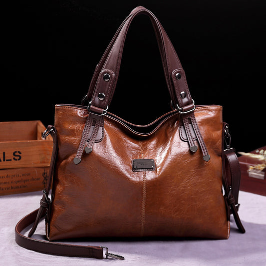 Bolso de mano retro de moda informal de cuero suave bandolera de gran capacidad para mujer