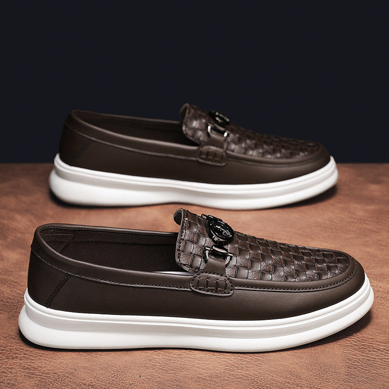 Zapatos de traje formales sin cordones de moda retro con superficie de cuero informal de caña baja