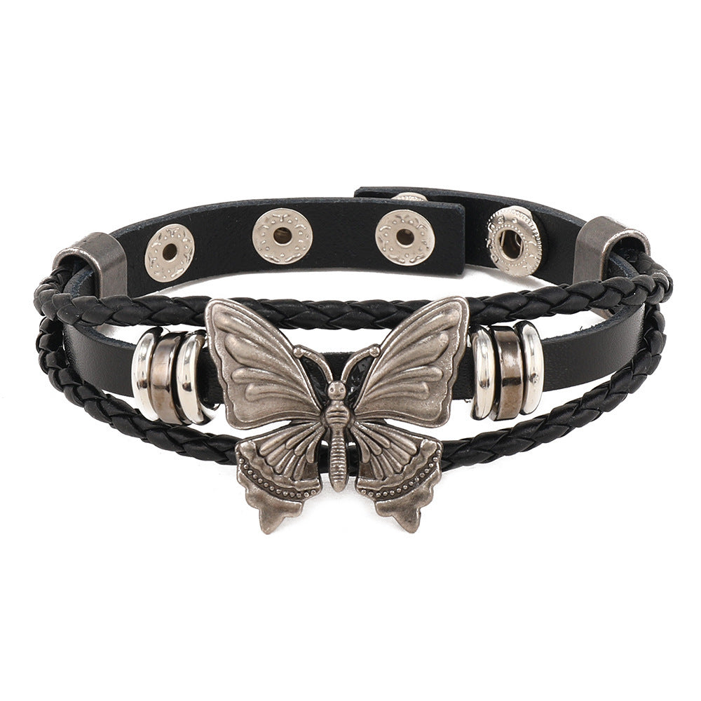 Ins nouveau bracelet en cuir papillon punk de style sombre