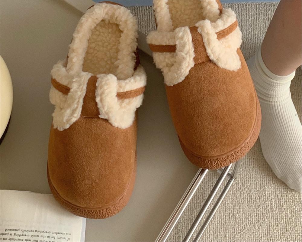 Chaussures en coton à semelle souple, doublure polaire, style rétro, chaudes, confortables, pour l'intérieur