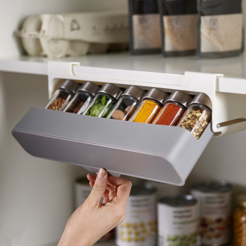 Support de rangement de bouteilles d'assaisonnement, boîte d'assaisonnement de cuisine, pot à épices suspendu, support de rangement domestique sans poinçon
