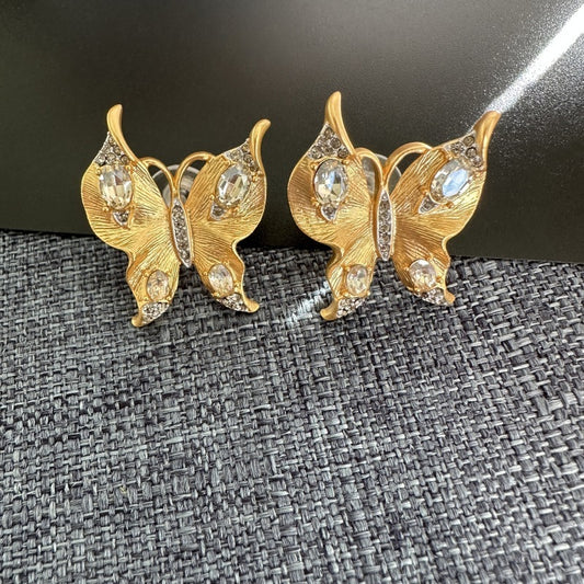 Autumn And Winter New Advanced Two-tone Craft Retro Gold Drawing Butterfly Studs