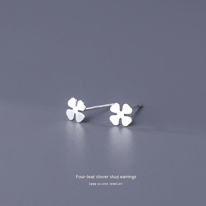 S999 Pure Silver Stud Earrings For Women Simple