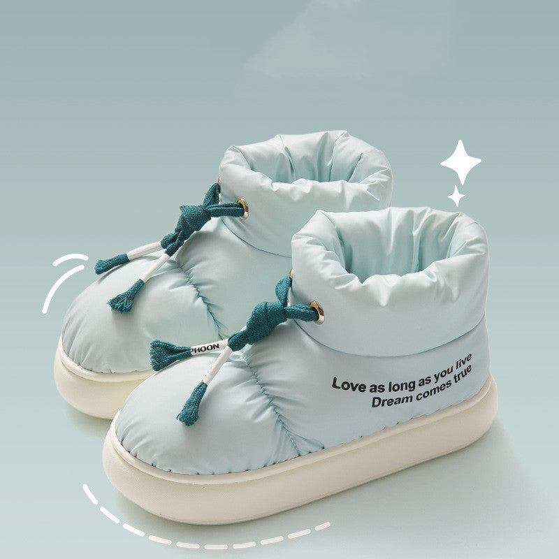 Chaussures d'hiver en coton avec cordon de serrage, bottes de neige épaisses et imperméables en peluche pour femme, confortables, semelle souple, bottines chaudes