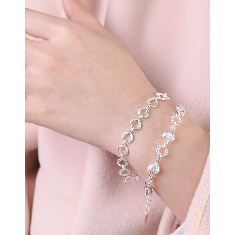 INS Niche Silver Buckle Sterling Silver S925 Heart Bracelet