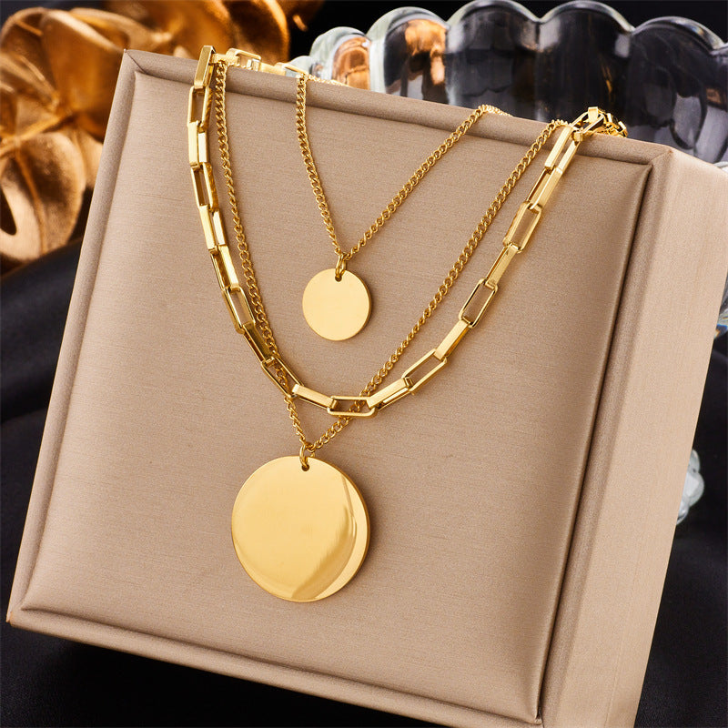 Collier double en acier titane avec pendentif carré diamant