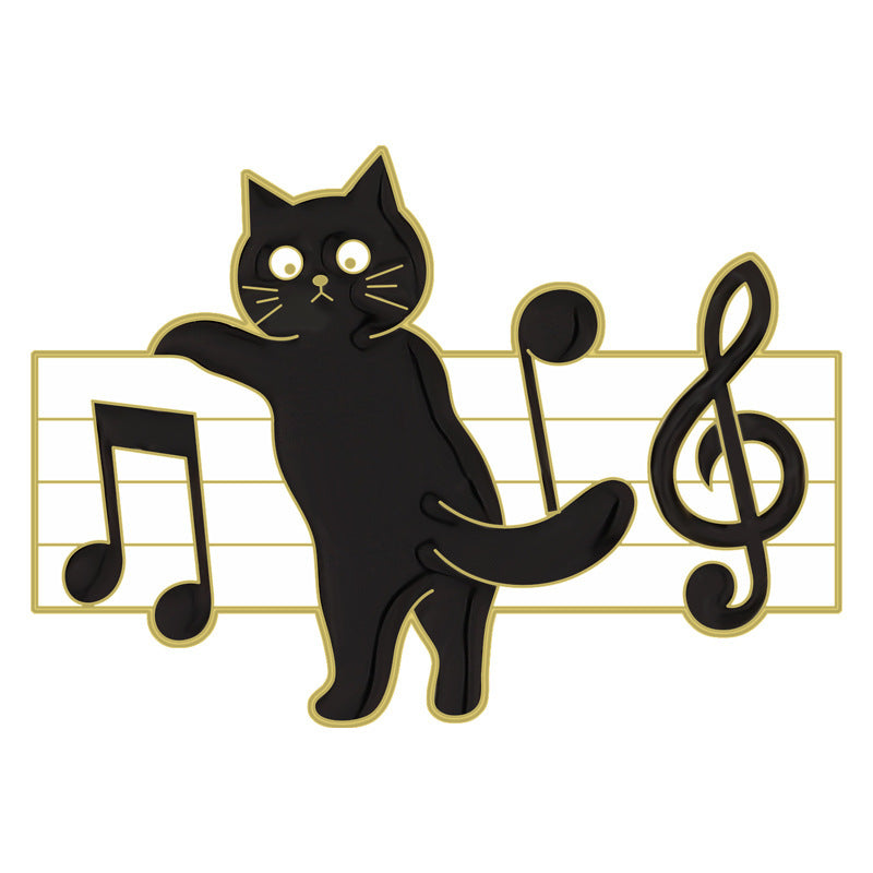 Broche en alliage de notes de piano de chat noir mignon