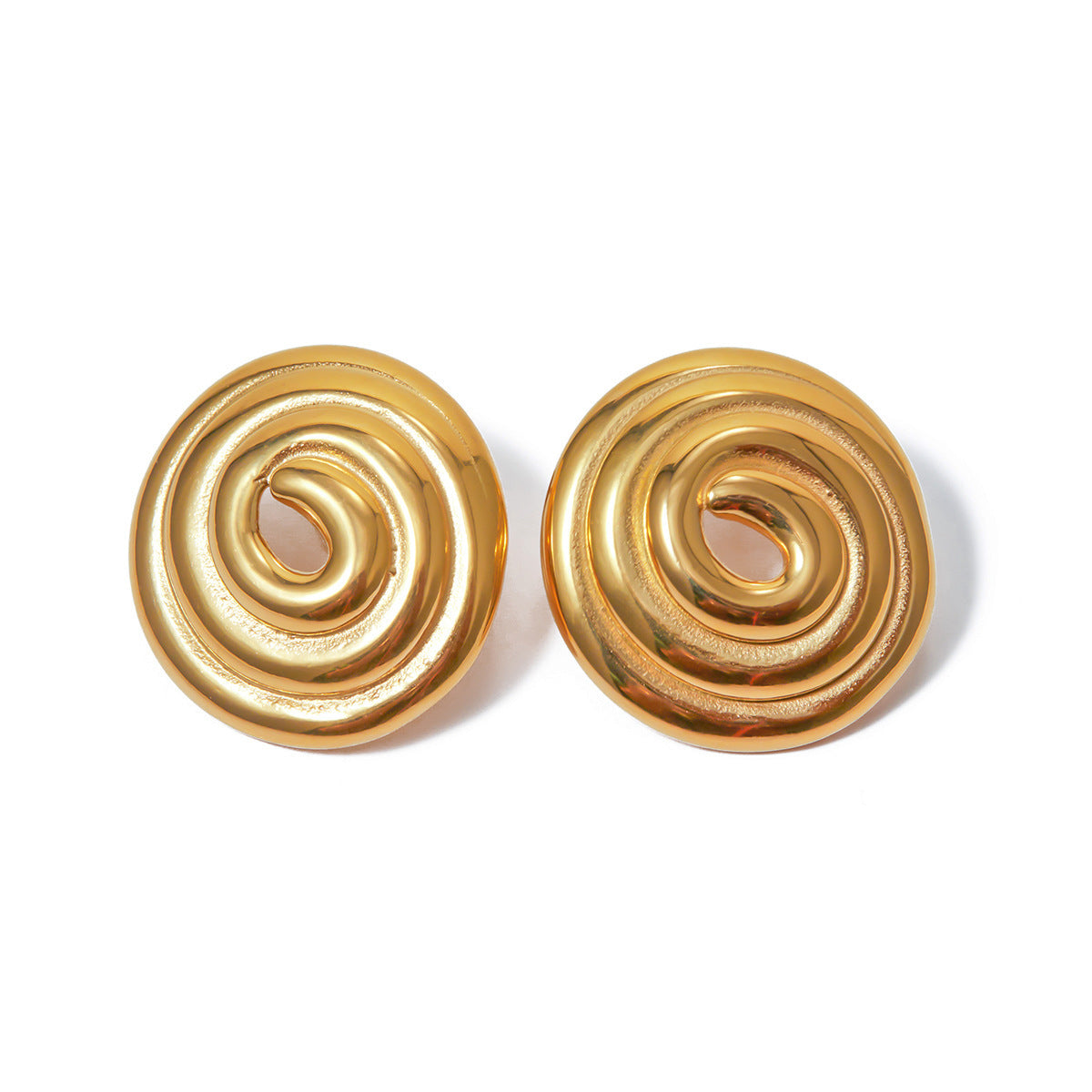 18K Gold Stainless Steel Threaded Ring Disc Mosquito-repellent Incense-shaped Gold Plated Large Earrings