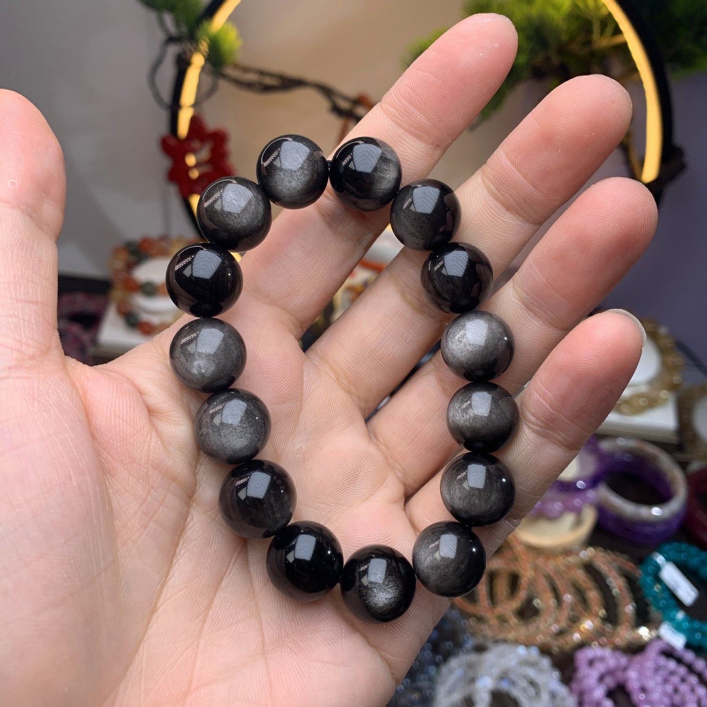 Bracelet minimaliste en obsidienne naturelle pour hommes