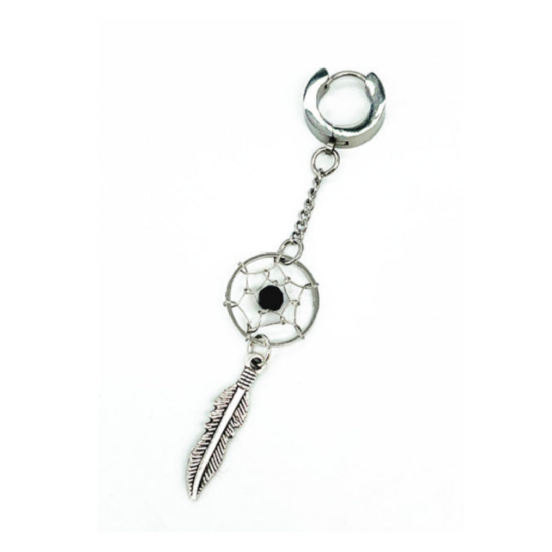 Dream Catcher Feather Net Stud Earrings For Men