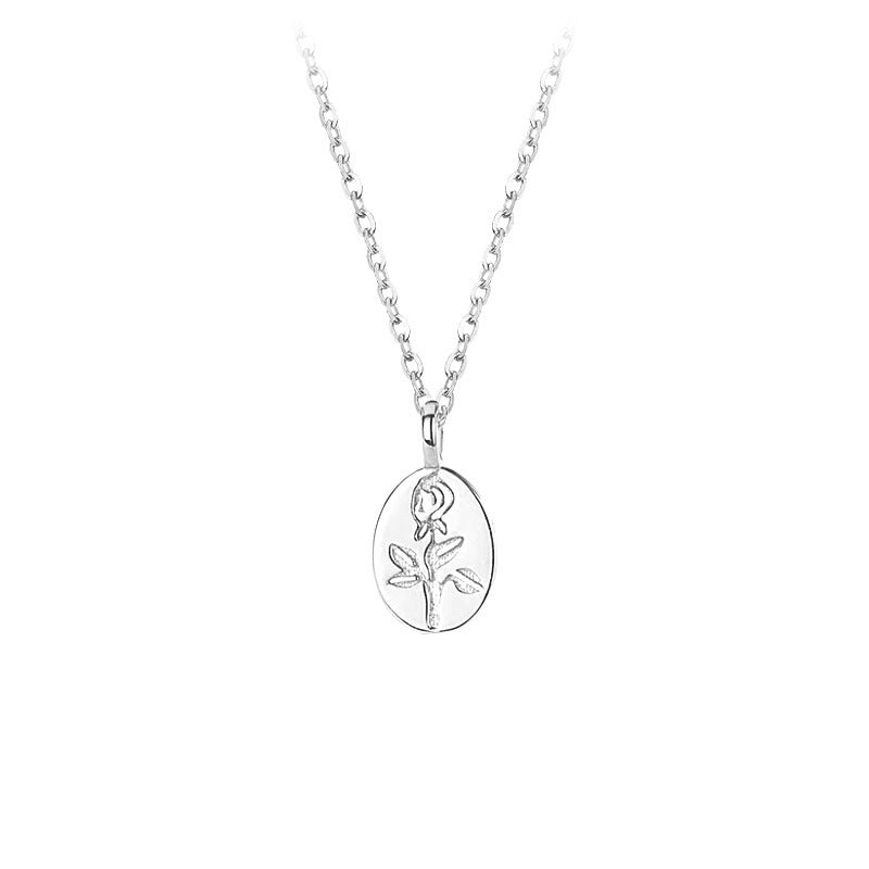 S925 Sterling Silver Embossed Little Prince Oval And Rose Flower O-shaped Chain