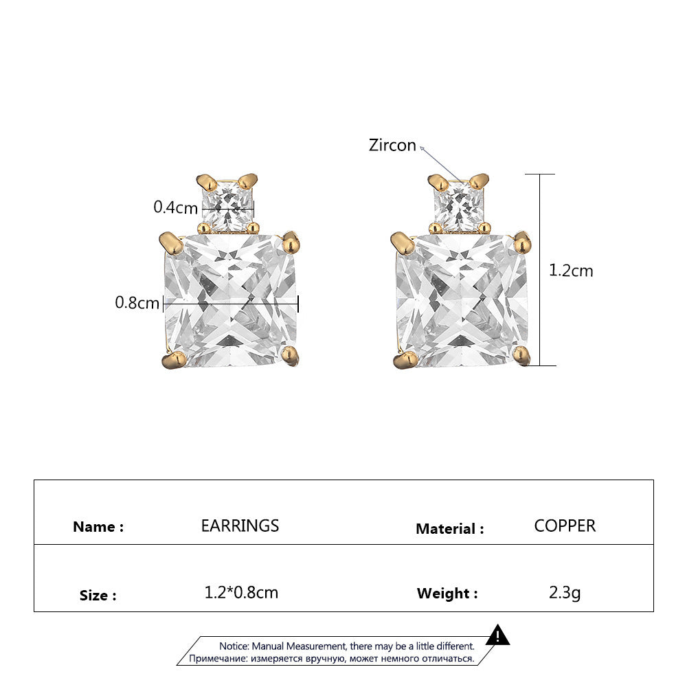 Colored Gems Blue Burst Geometric Square Zircon Earrings