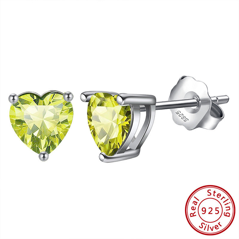 S925 Loving Heart In Sterling Silver Zircon Birthstone Stud Earrings