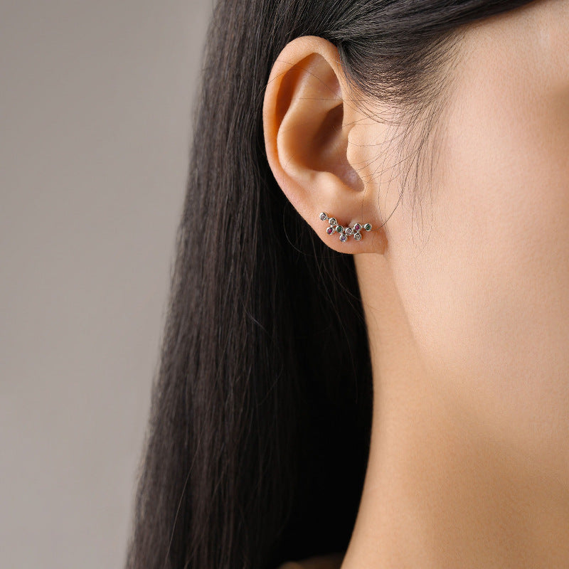 S925 Sterling Silver Rainbow Zircon Small Bubble Stud Earrings