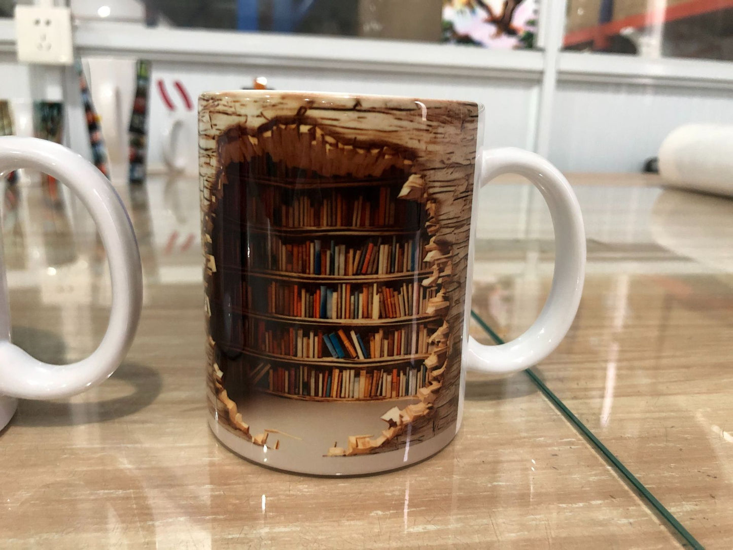 Taza de estantería 3D, taza de agua de cerámica creativa con asa, estante de biblioteca, taza de café para amantes de los libros, regalo de cumpleaños y Navidad