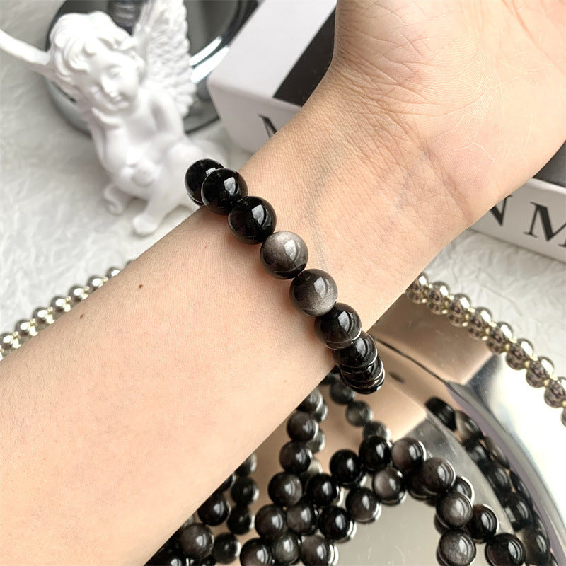 Bracelet minimaliste en obsidienne naturelle pour hommes