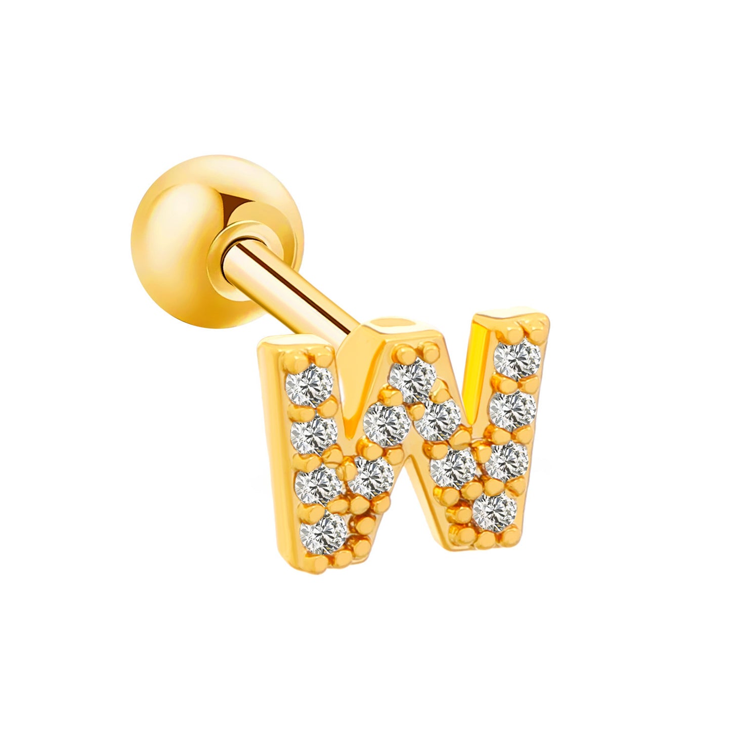 Inlaid Zircon 26 English Letters Ear Bone Stud Retro Personality Alloy Letter Thread Stud Earrings Ear Piercing
