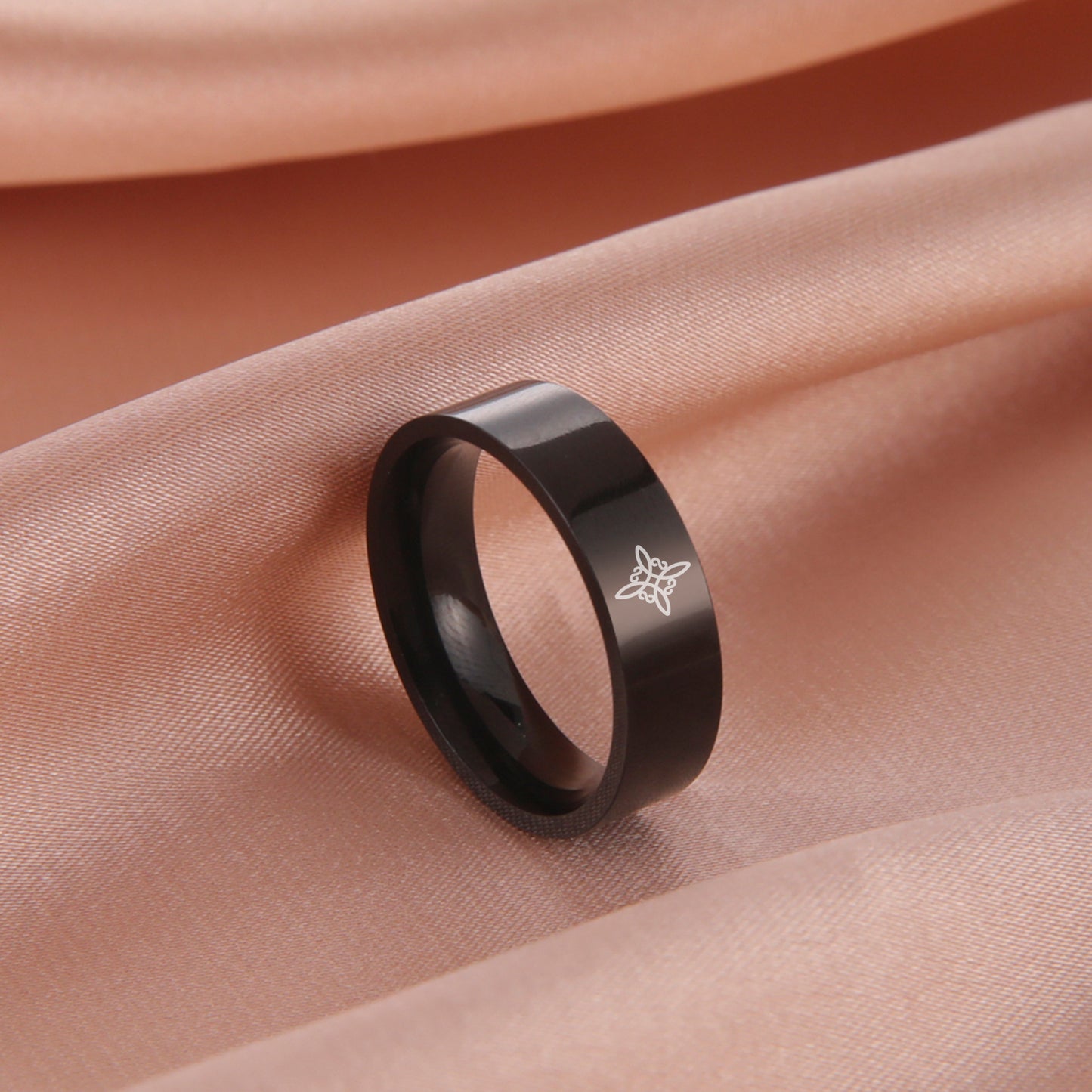 Personalized Simple Stroke Laser Marking Witch Knot S-shaped 2 Ring 8MM Wide Stainless Steel Ring