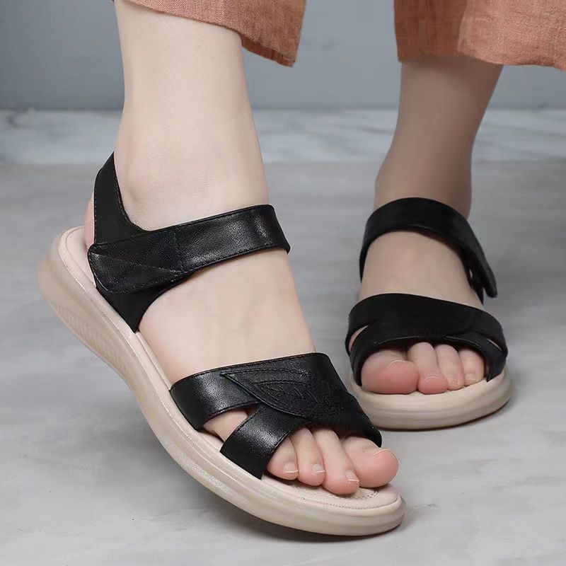 Sandalias de suela plana antideslizantes con suela de tendón de vaca