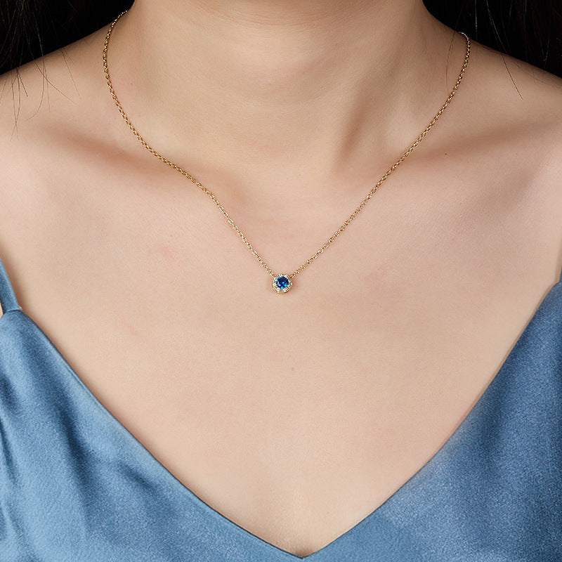 925 Silver Necklace Retro Simple Temperament Clavicle Chain Colorful Zircon Exquisite Necklace Female Accessories