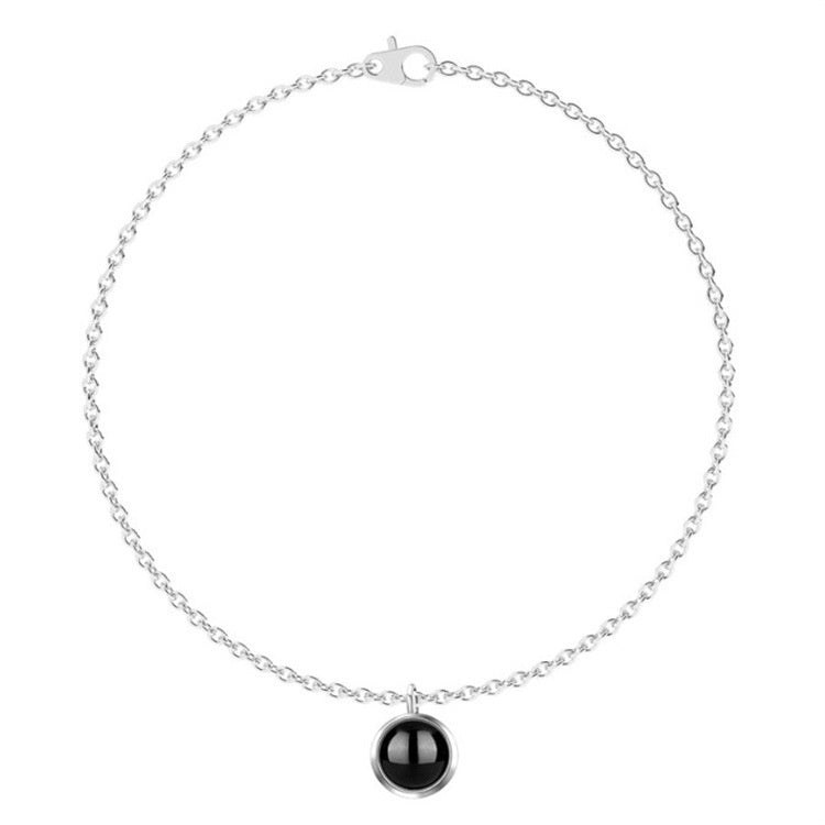 925 Silver O-shaped Plain Chain Couple Bracelet Micro-carved 100 Languages Custom Color Text Cross-border