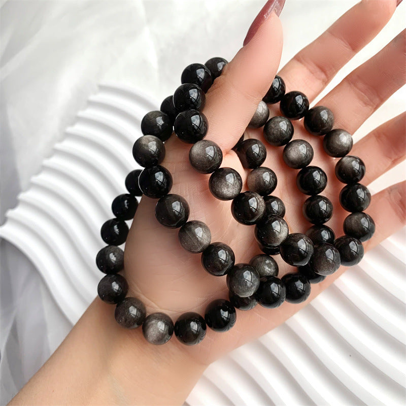 Bracelet minimaliste en obsidienne naturelle pour hommes