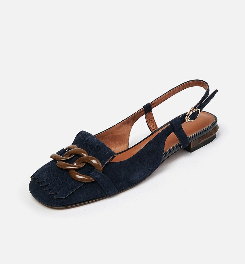 Sandales à boucle à pampilles pour femmes, bout carré rétro