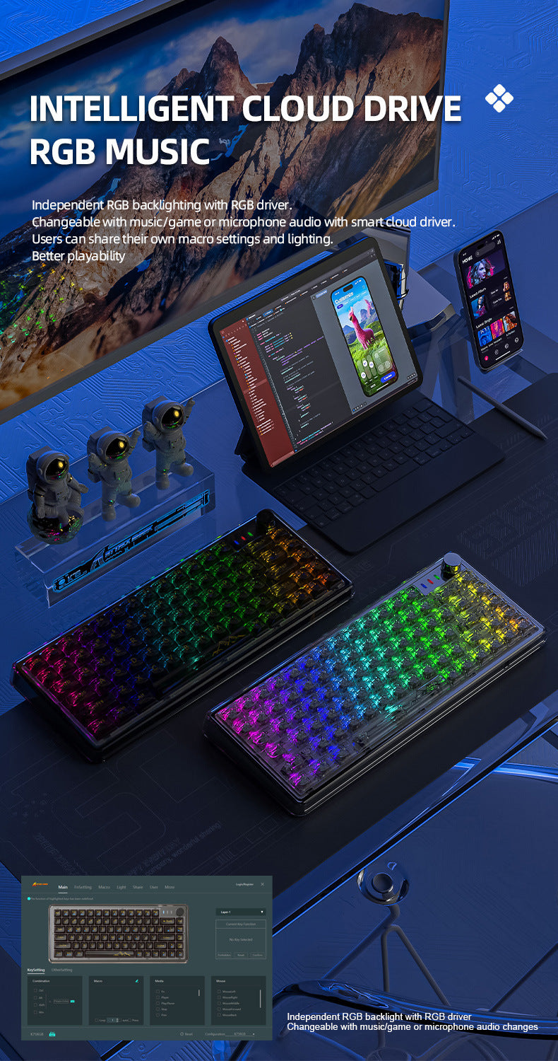 Attack Shark K75RGB Teclado inalámbrico mecánico Bluetooth con junta transparente y conexión en caliente