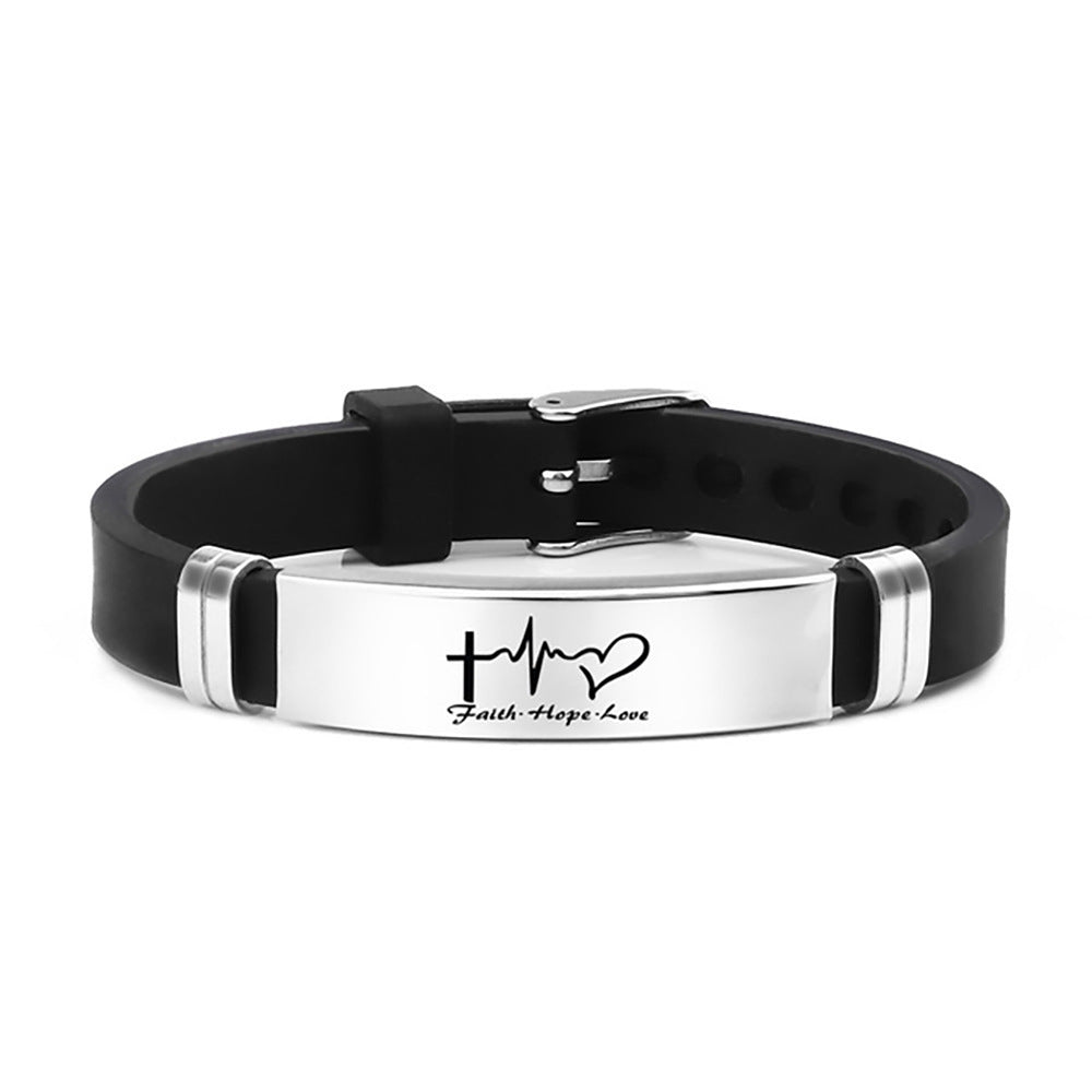 Nuevo Adorno de correa de pulsera de silicona de acero inoxidable