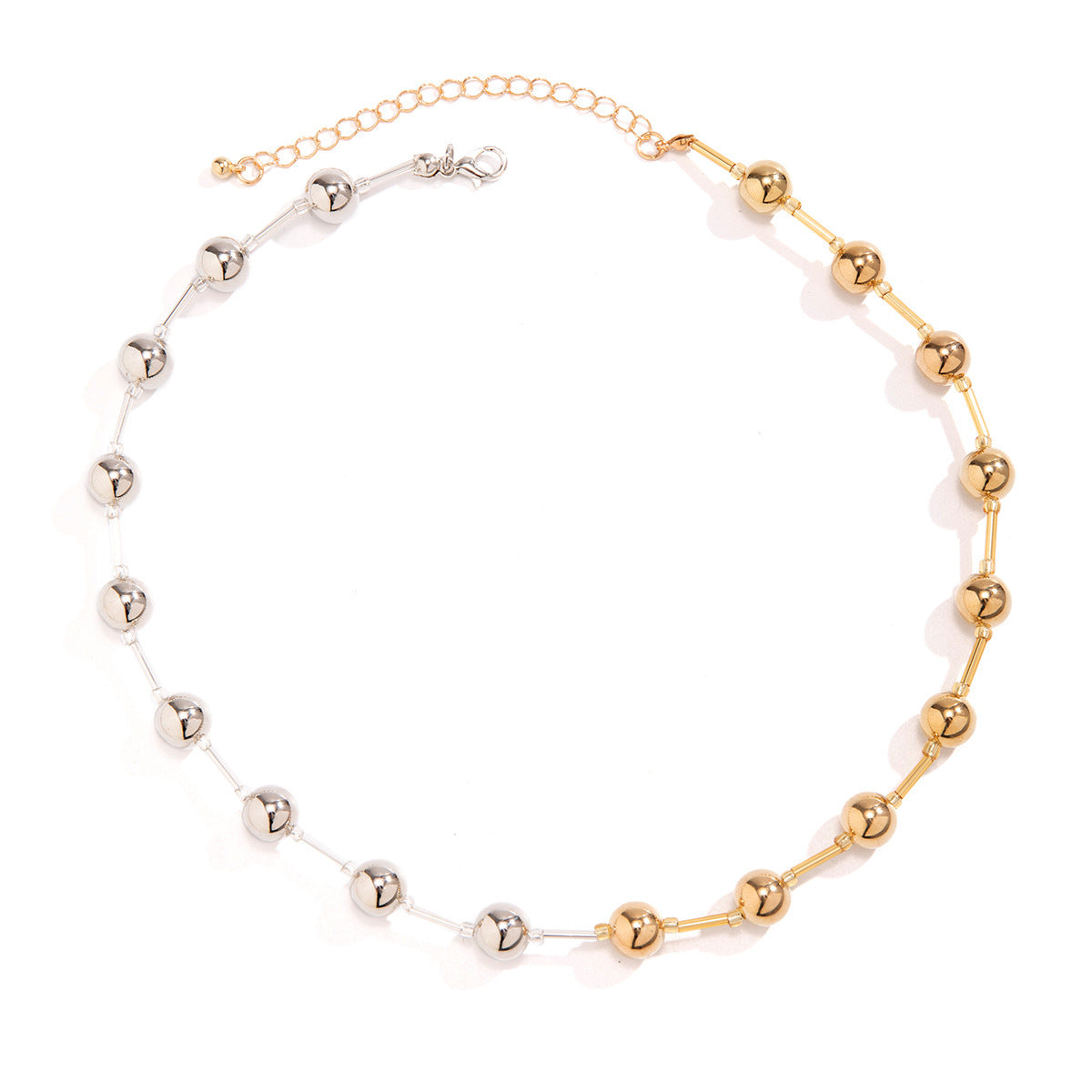Collier de perles de couleur contrastée punk exagéré, bracelet boule