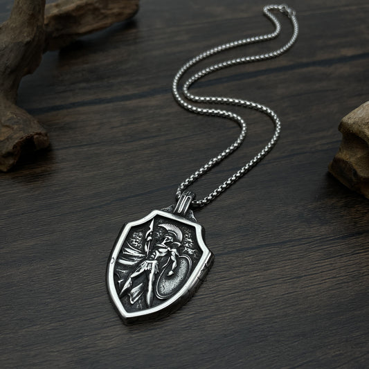 OP Retro Design Warrior Shield Titanium Steel Pendant Necklace