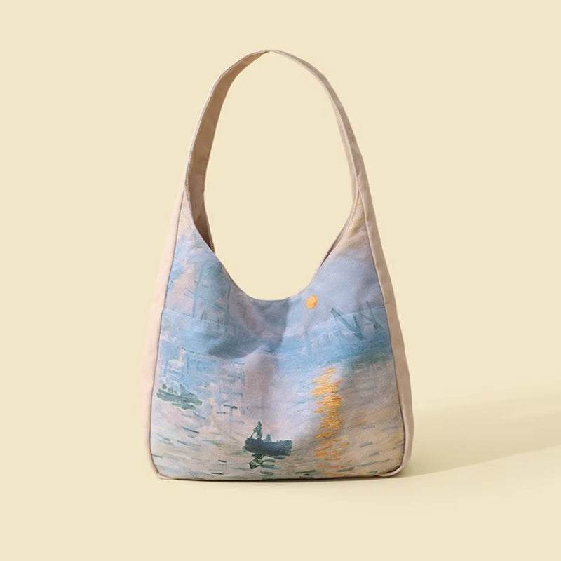 Peinture à l'huile Sunrise Impression Sac à bandoulière Sac en toile de grande capacité