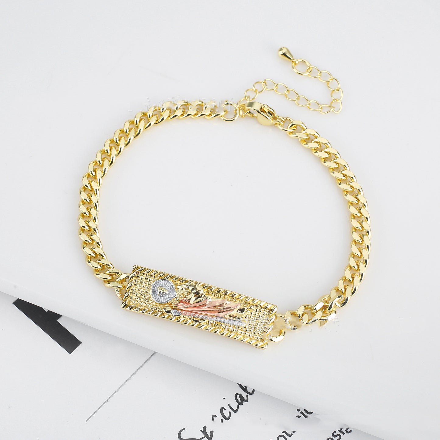 Ornement de bracelet en chaîne Jésus Rose avec goutte d'huile