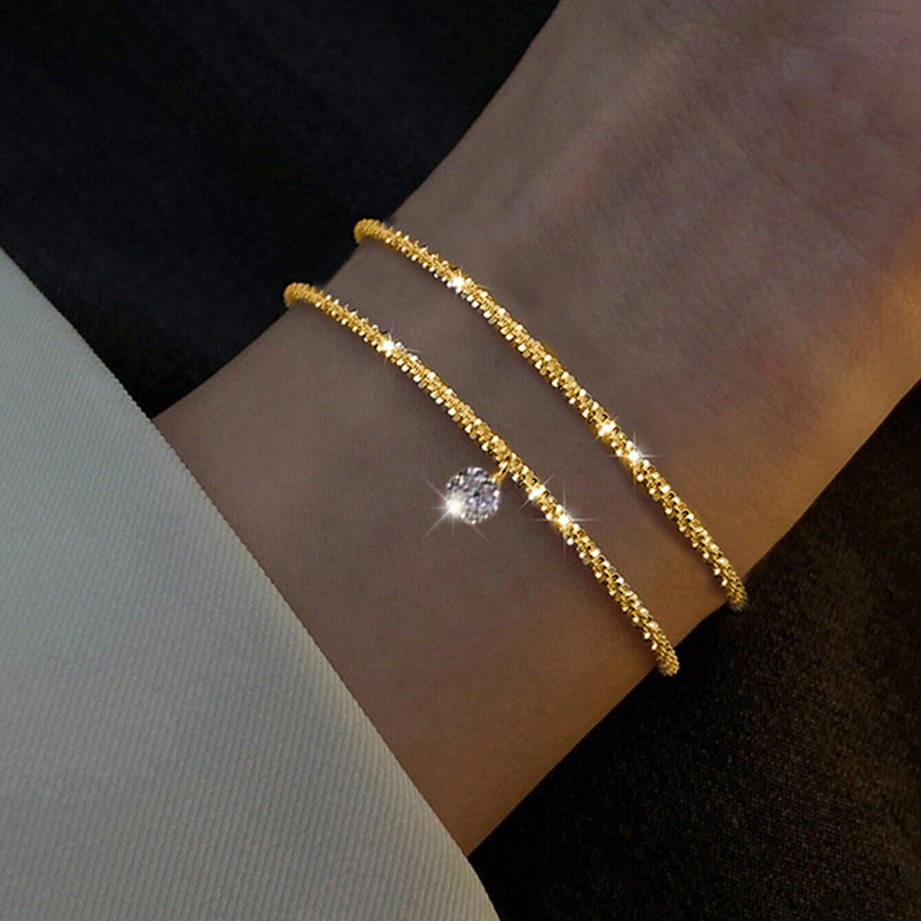 Sparkling Zircon Bracelet 2-piece Set
