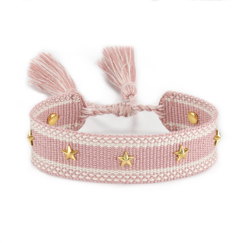 XINGX Square Rivet Braided Tassel Bracelet