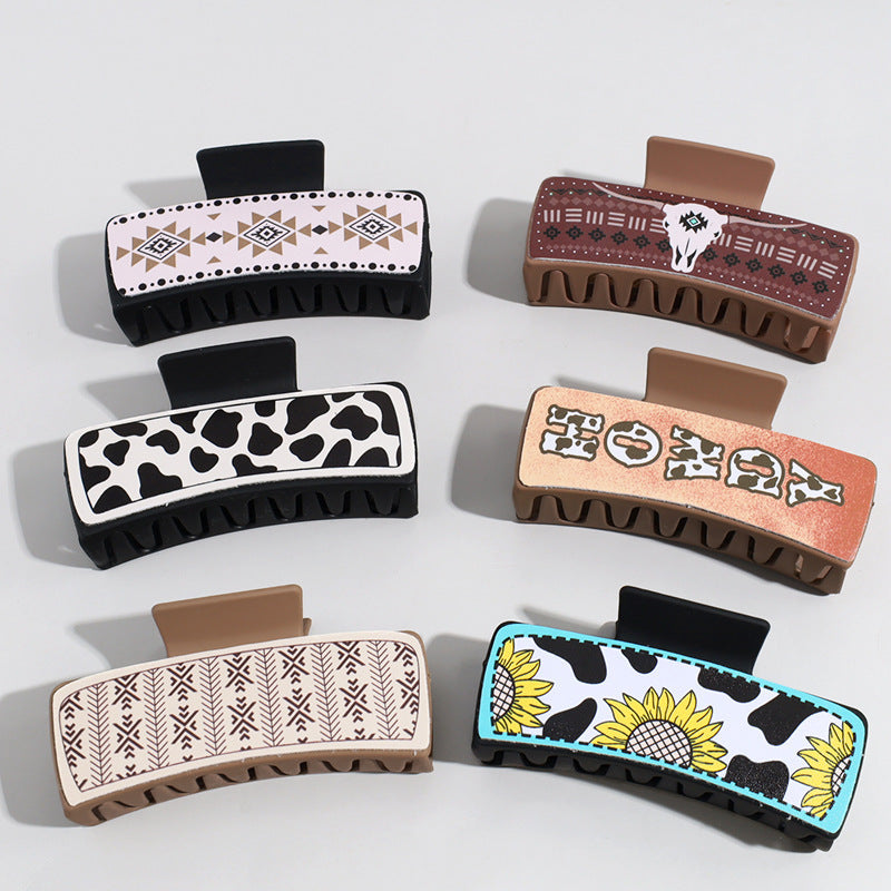 Western Denim Style Fashion Retro Printed Pu Barrettes