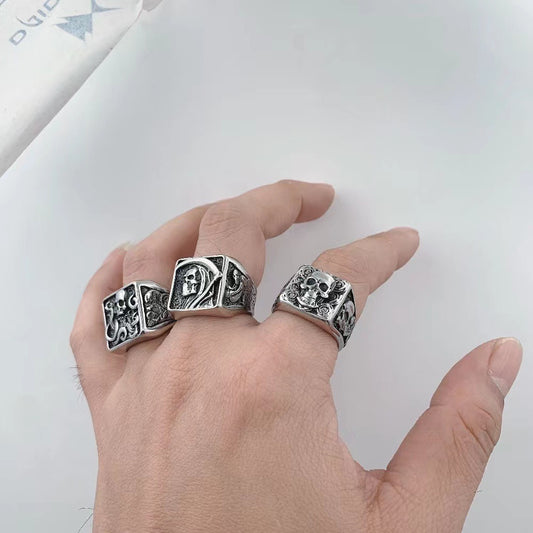 Retro Death Gothic Style Rose Skull Men's Titanium Steel Ring